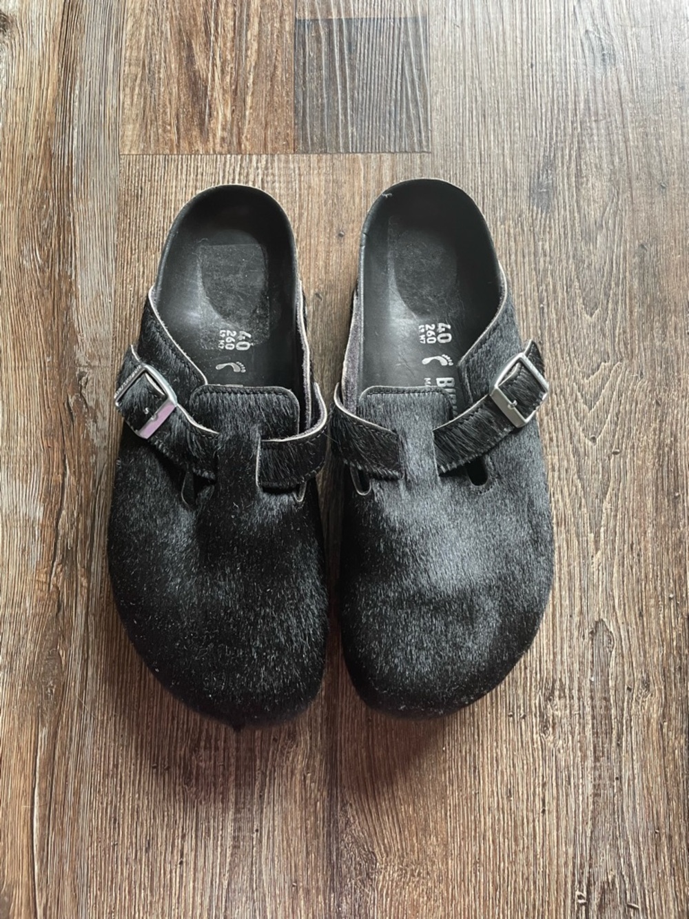 Birkenstock 1774 Boston Mules with Black Calf Hair